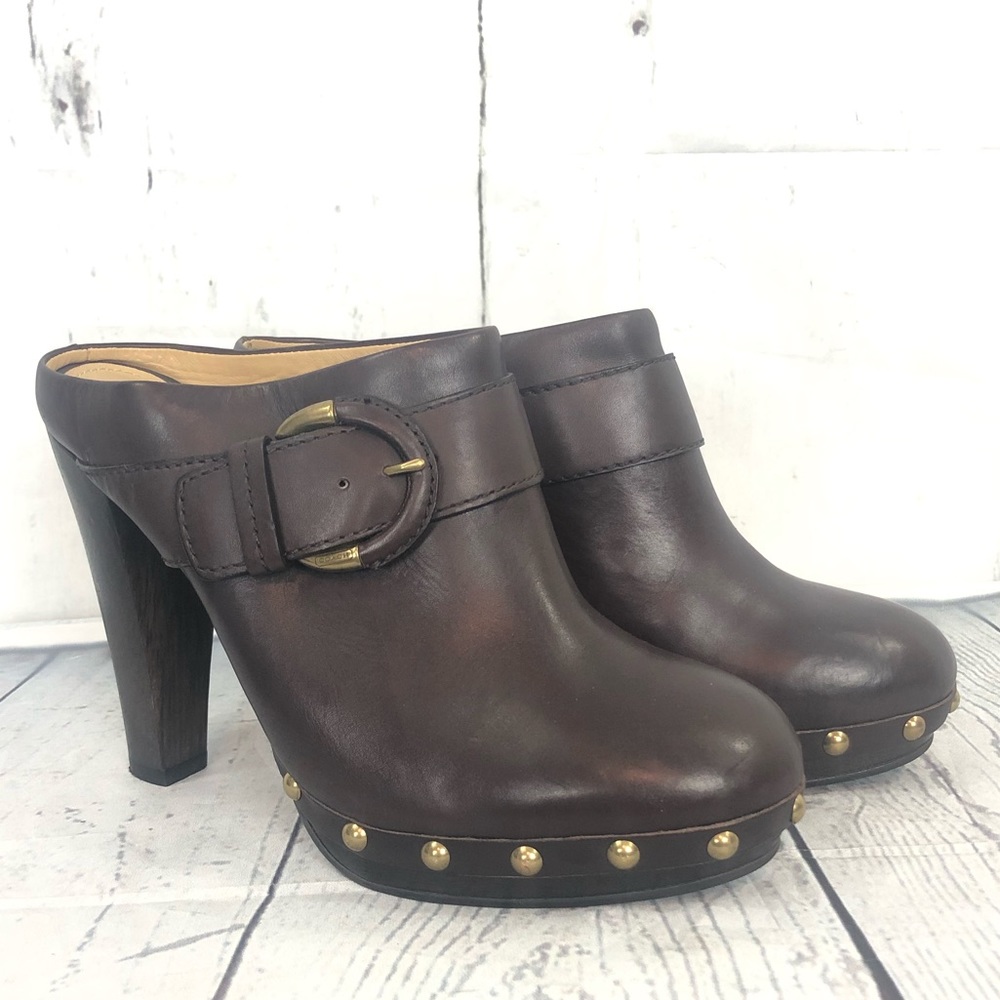 Coach Elaine Brown Leather Heeled Mules